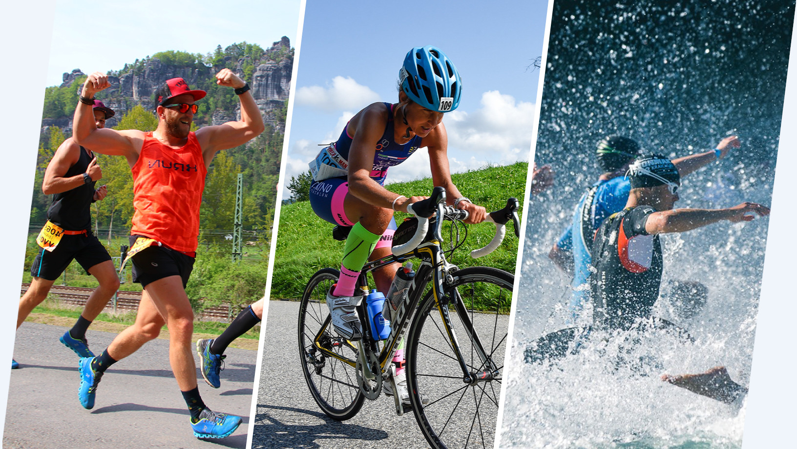 Bildmontage Läufer, Radfahrerin, Schwimmer